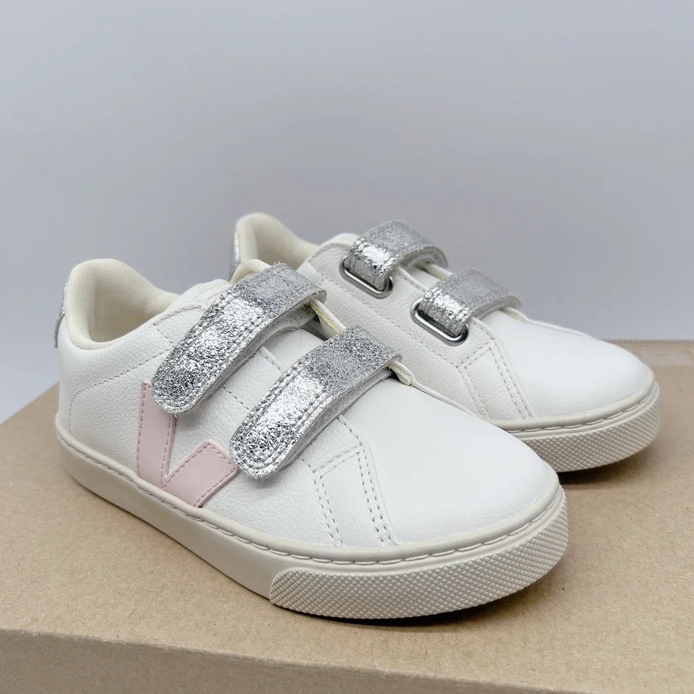 Veja Esplar Chrom White Petale Silver Sneakers Girl's Shoes Pink Leather US 1